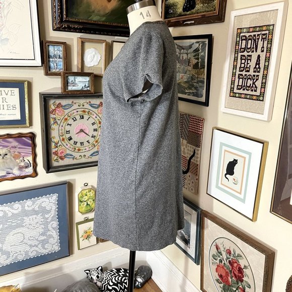 Ann Taylor Loft Gray Cotton Knit Short Sleeve Stretch Mini Dress with Beading XL - Picture 3 of 7